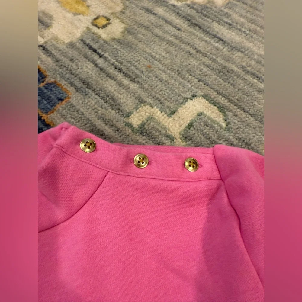 Crewcuts Toddler Girls pink Crewneck sweatshirt gold shoulder poppers size XXS